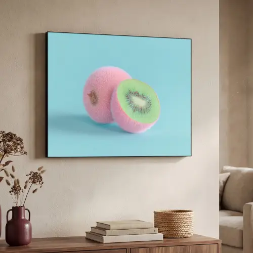 Kiwi - Blauw - Surrealistisch Textielframe zwart klein -sfeer3