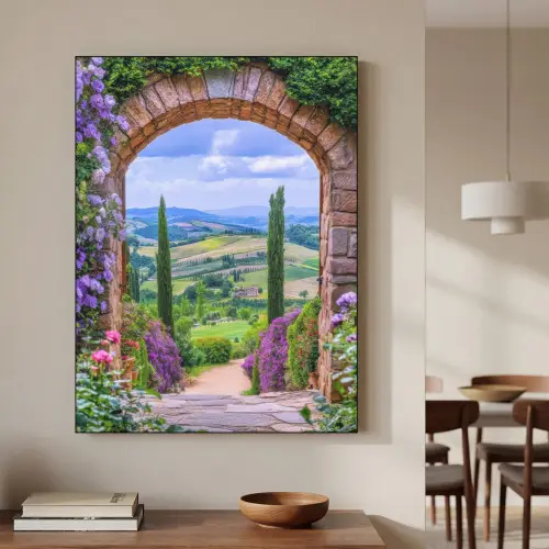 Doorkijk - Toscane - Landschap - Poort Textielframe zwart klein -sfeer2
