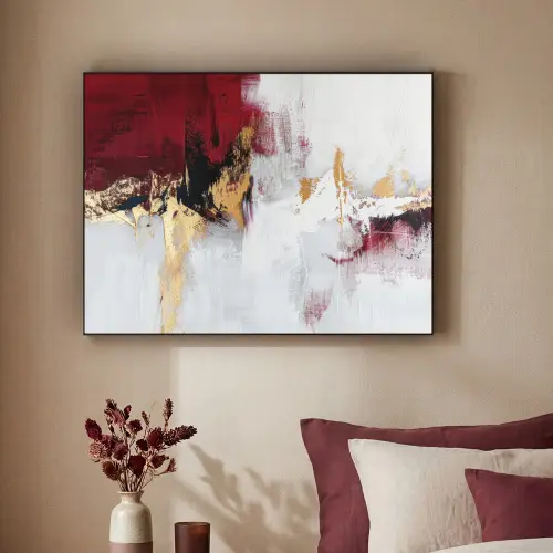 Rood - Marmer - Abstract - Goud - Modern Textielframe - compleet frame klein -sfeer1