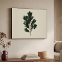 Eikenbladeren - Beige - Groen - Golvende randen Textielframe zwart klein -sfeer3