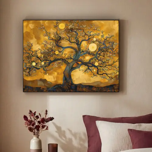Boom - Levensboom - Abstract - Goud Textielframe zwart klein -sfeer1