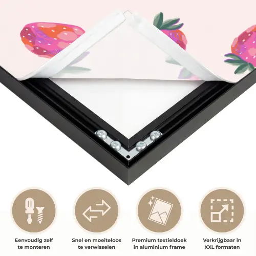 Aardbeien - Rood - Roze - Patroon Textielframe zwart klein 947 -USP_closeupNL