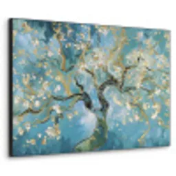 Amandelbloesem boom - Blauw - Abstract Textielframe zwart klein -3d