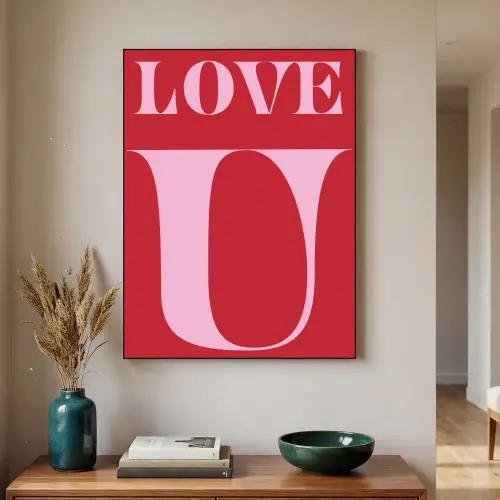 Rood - Love - Valentijn - Roze Textielframe - compleet frame klein -sfeer1