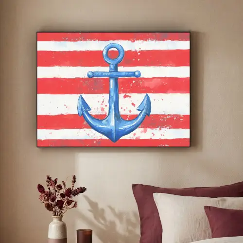 Anker - Verfspatten - Rood - Blauw Textielframe zwart klein -sfeer1