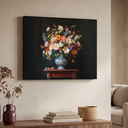 Boeket - Roze - Bloemen - Vaas Textielframe - compleet frame klein -sfeer3