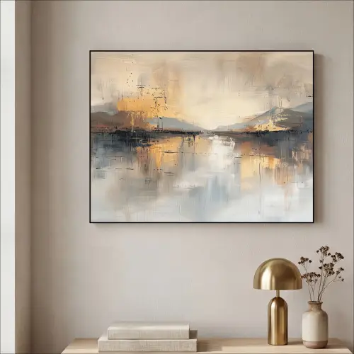Abstract - Modern - Beige - Aesthetic - Goud Textielframe - compleet frame klein -sfeer2