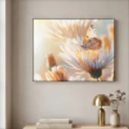 Vlinder - Bloem - Oranje Textielframe zwart klein -sfeer2