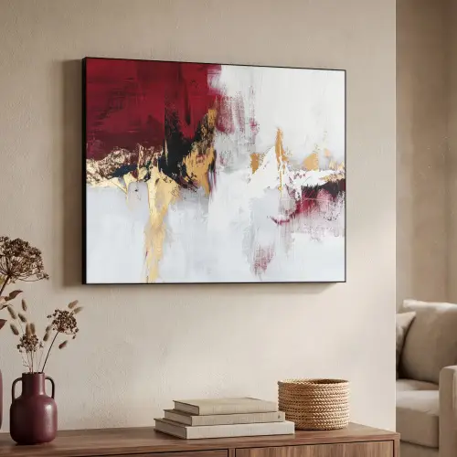 Rood - Marmer - Abstract - Goud - Modern Textielframe - compleet frame klein -sfeer3