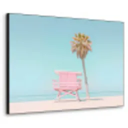 Palmboom - Strandhuis - Roze Textielframe zwart klein -3d