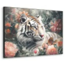 Tijger - Wilde dieren - Bloemen - Jungle Textielframe zwart klein -3d