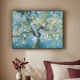 Amandelbloesem boom - Blauw - Abstract Textielframe - compleet frame klein -sfeer1