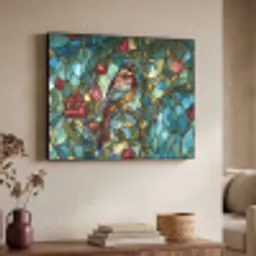 Vogel - Tak - Rozen - Mozaïek Textielframe zwart klein -sfeer3