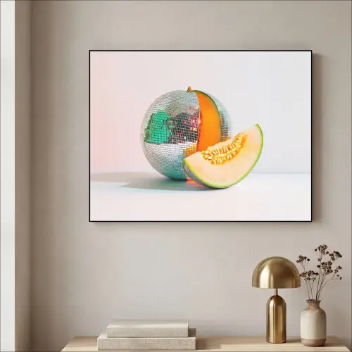 Disco - Discobal - Meloen - Pastel Textielframe zwart klein -sfeer2