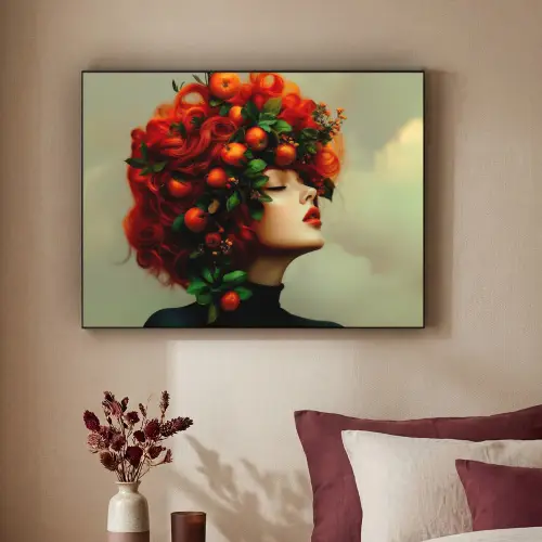 Vrouw - Appels - Rood - Bladeren Textielframe zwart klein -sfeer1