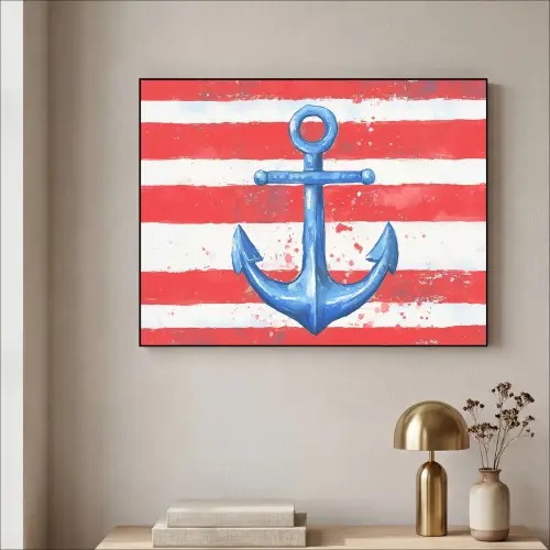 Anker - Verfspatten - Rood - Blauw Textielframe - compleet frame klein -sfeer2