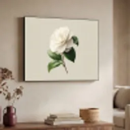 Cameliabloem - Wit - Groen Textielframe zwart klein -sfeer3