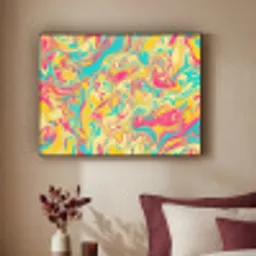 Geel - Roze - Blauw - Retro Textielframe zwart klein -sfeer1