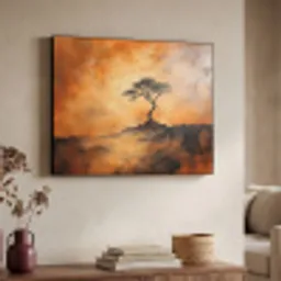 Boom - Landschap - Oranje Textielframe zwart klein -sfeer3