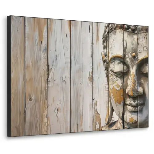 Boeddha - Houtlook - Modern - Industrieel Textielframe - compleet frame klein -3d