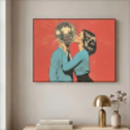 Vrouw - Retro - Discobal - Kus Textielframe - compleet frame klein -sfeer2