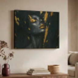 Gezicht - Vrouw - Verfspatten - Abstract Textielframe - compleet frame klein -sfeer3
