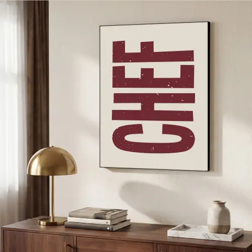 Chef - Rood - Japandi - Vintage Textielframe zwart klein -sfeer3