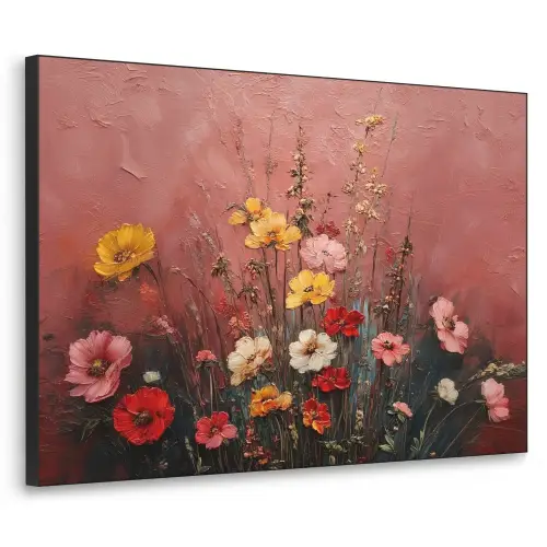 Bloemenboeket - Fijne details - Roze Textielframe zwart klein -3d