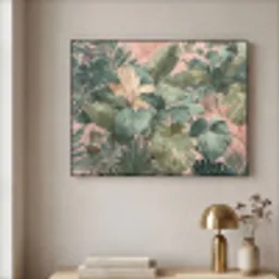 Compositie van bladeren - Groen - Roze Textielframe - compleet frame klein -sfeer2
