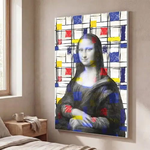Mona Lisa - Mondriaan - Oude Meesters Textielframe wit middel -sfeer3