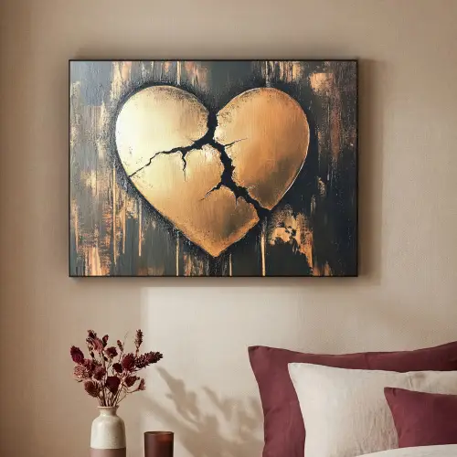 Gebroken hart - Goud - Houtlook - Liefde Textielframe - compleet frame klein -sfeer1