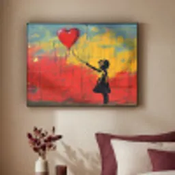 Banksy Style - Kleurrijk - Graffiti - Meisje - Street art Textielframe - compleet frame klein -sfeer1
