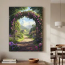 Doorkijk - Rozenboog - Uitzicht - Landschap - Bloemen Textielframe zwart klein -sfeer2