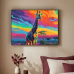 Giraffe - Savanna - Lucht - Gekleurd Textielframe zwart klein -sfeer1