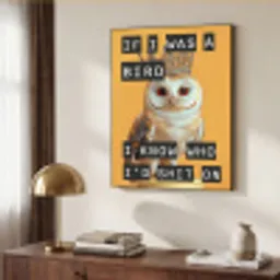 Geel - Uil - Vogel - Decoratie Textielframe zwart klein -sfeer3