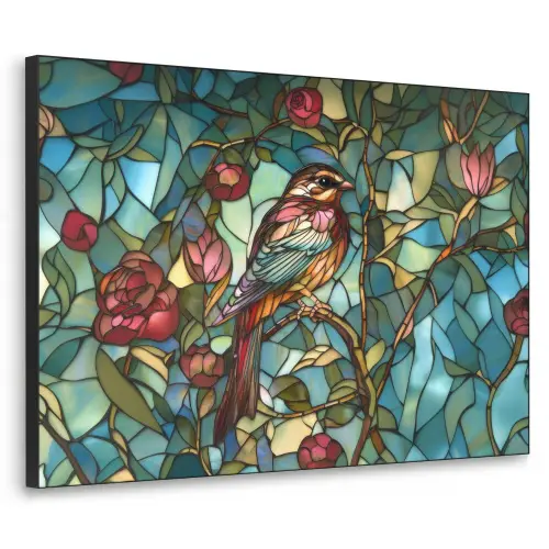 Vogel - Tak - Rozen - Mozaïek Textielframe - compleet frame klein -3d