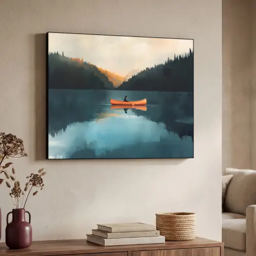 Bossen - Meer - Kano - Oranje Textielframe - compleet frame klein -sfeer3
