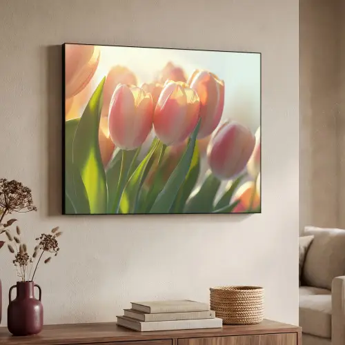 Tulpen - Roze - Zonnestralen Textielframe - compleet frame klein -sfeer3