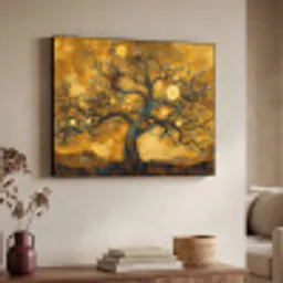 Boom - Levensboom - Abstract - Goud Textielframe zwart klein -sfeer3