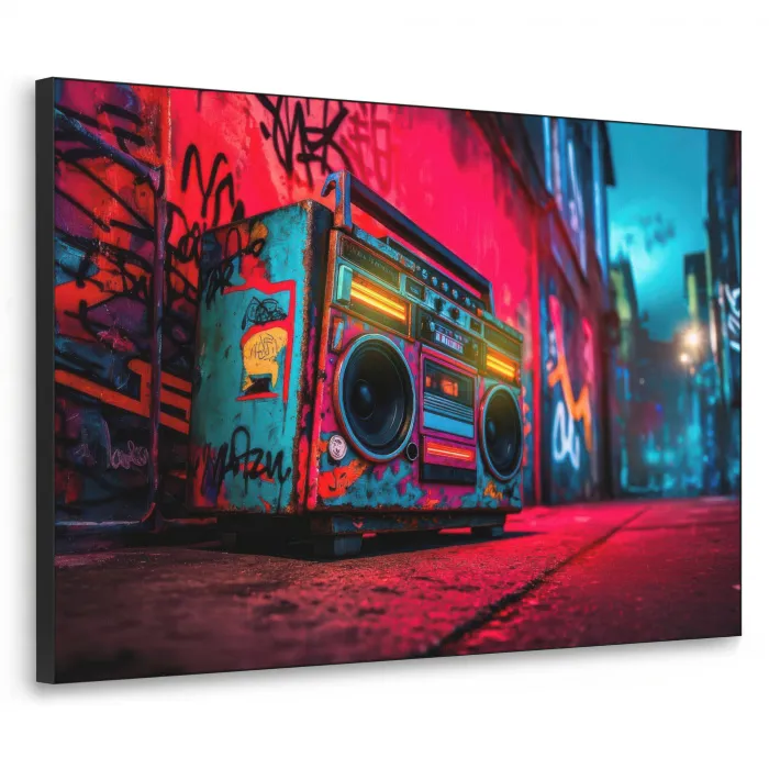 Boombox - Rood - Graffiti - Neon Textielframe - compleet frame klein -3d