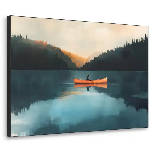 Bossen - Meer - Kano - Oranje Textielframe - compleet frame klein -3d