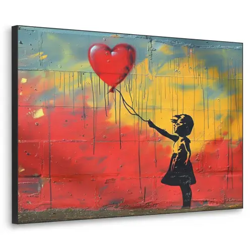 Banksy Style - Kleurrijk - Graffiti - Meisje - Street art Textielframe zwart klein -3d
