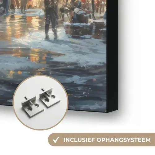 Kerstnacht - Stadsplein - Meerkleurig Textielframe zwart klein -USP_ophangsysteemNL