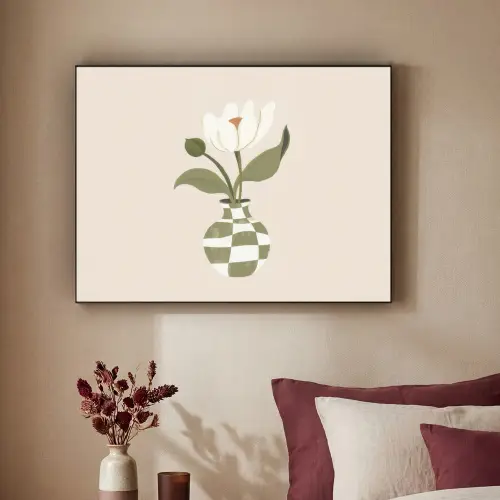 Vaas - Geruit - Bloem - Groen Textielframe zwart klein -sfeer1
