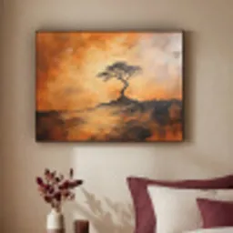 Boom - Landschap - Oranje Textielframe zwart klein -sfeer1