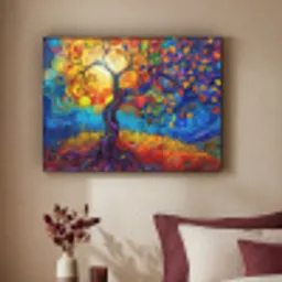 Boom - Zon - Verflook - Kleuren - Abstract Textielframe - compleet frame klein -sfeer1