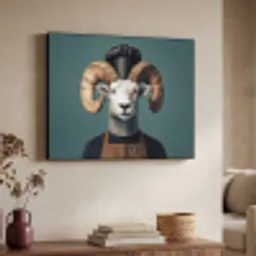 Geit - Hoorns - Kokskleding Textielframe zwart klein -sfeer3