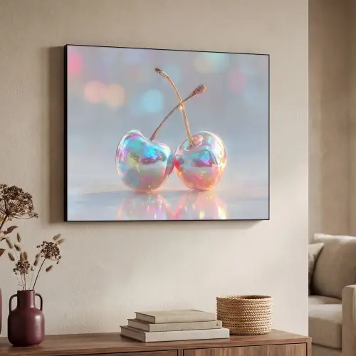 Kersen - Glanzend - Regenboogkleur Textielframe zwart klein -sfeer3