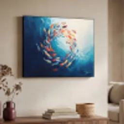 Zee - Vissen - Kleurrijk - Dynamisch Textielframe zwart klein -sfeer3