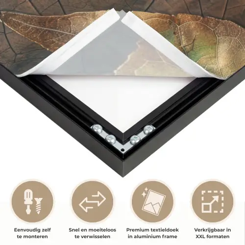 Bladeren - Bruin - Herfst - Natuur Textielframe zwart klein -USP_closeupNL